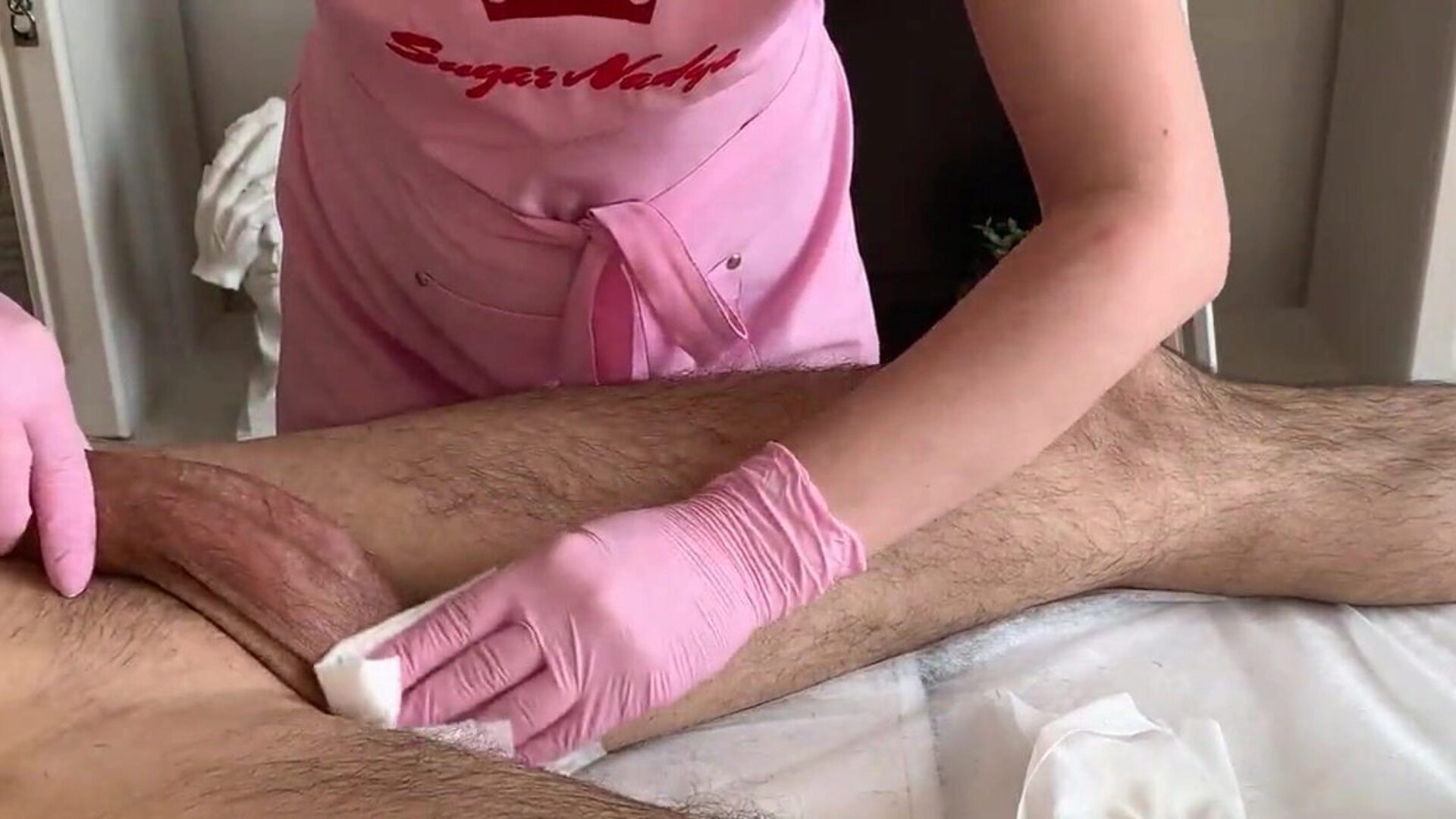 A plenty of of sperm - jizz flow during waxing SugarNadya did not expect to watch so much ball batter from the client during cumshot