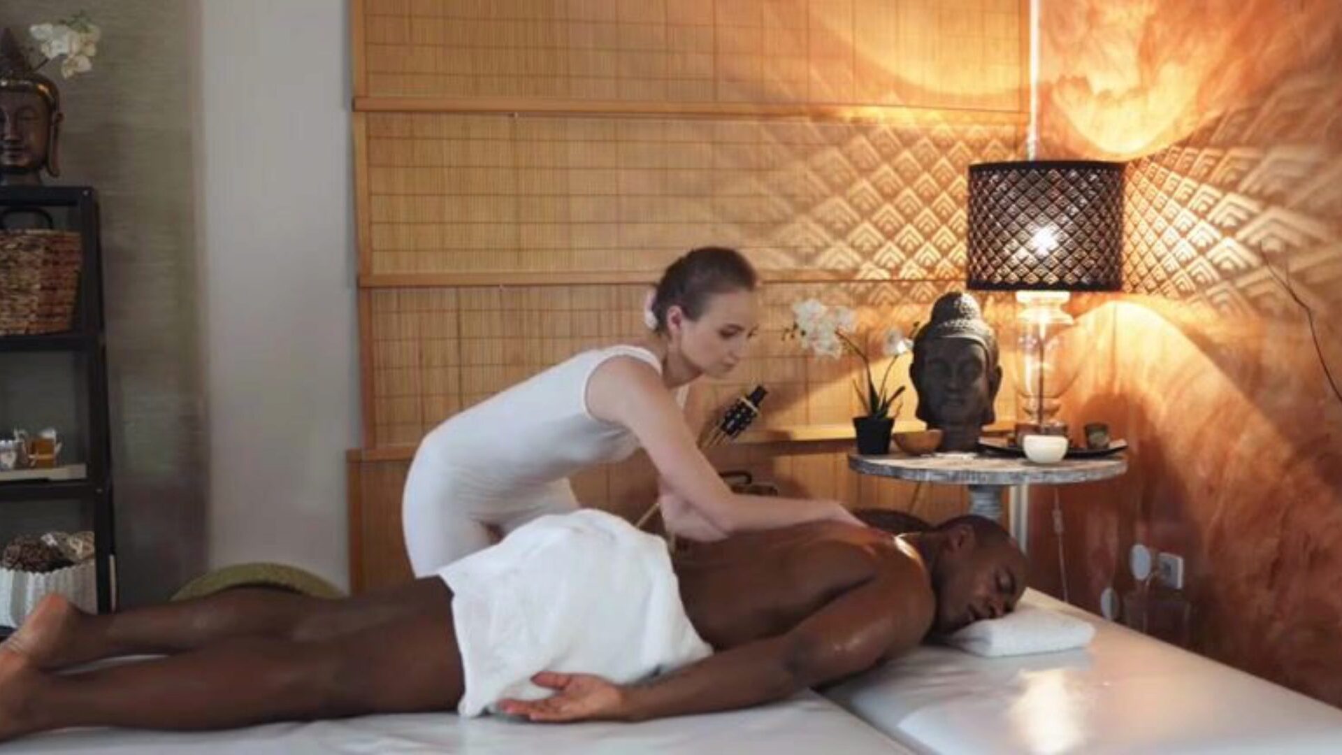 Soaked Caucasian Love Tunnel for Ripped Afro Bloke Giving an Erotic Body Massage is an manga in and of itself, but the way this chick makes that whole big d vanish is the real magic trick!
