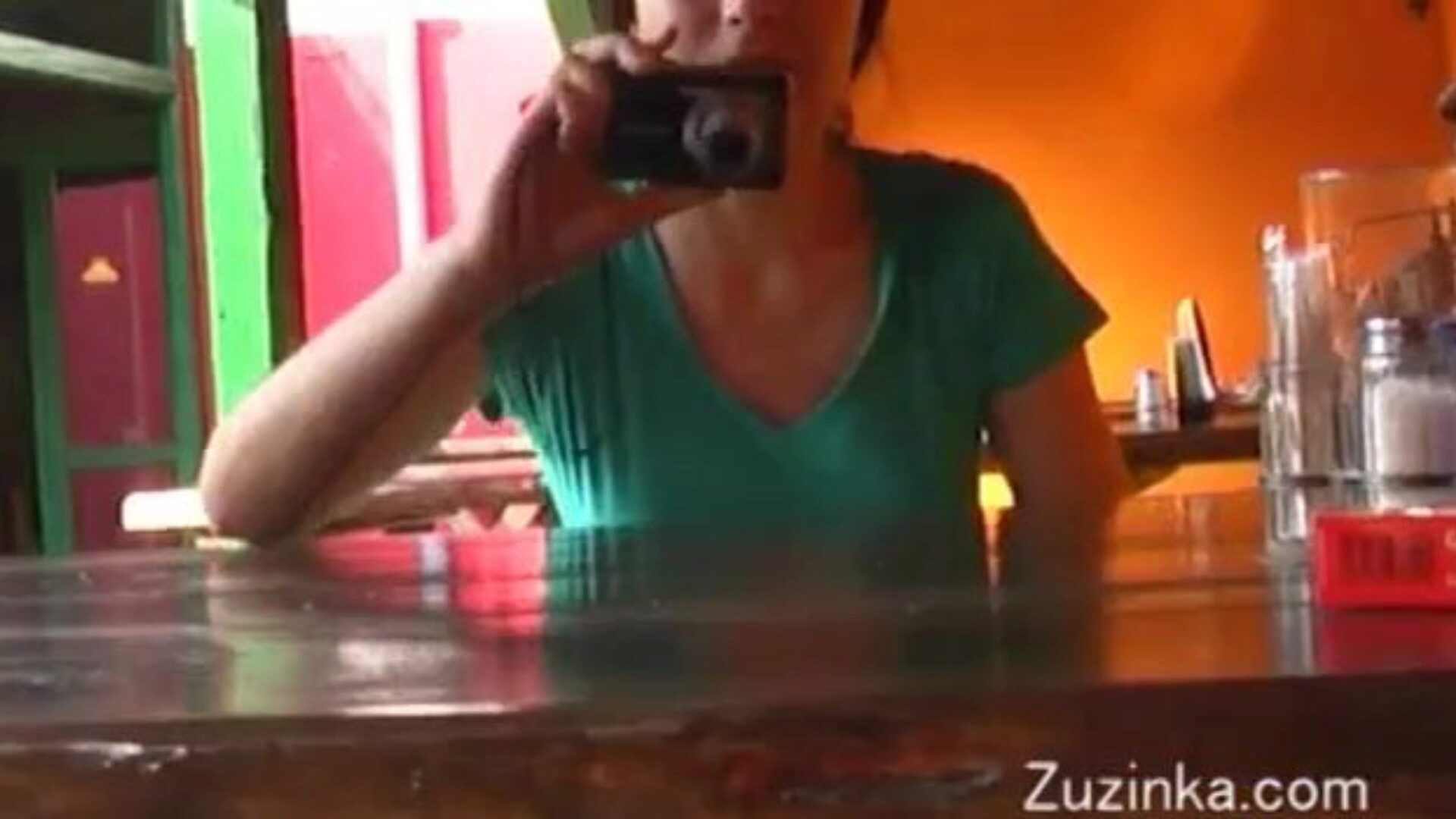 Czech hotty fumbles herself to big O in a crowded restaurant (real)