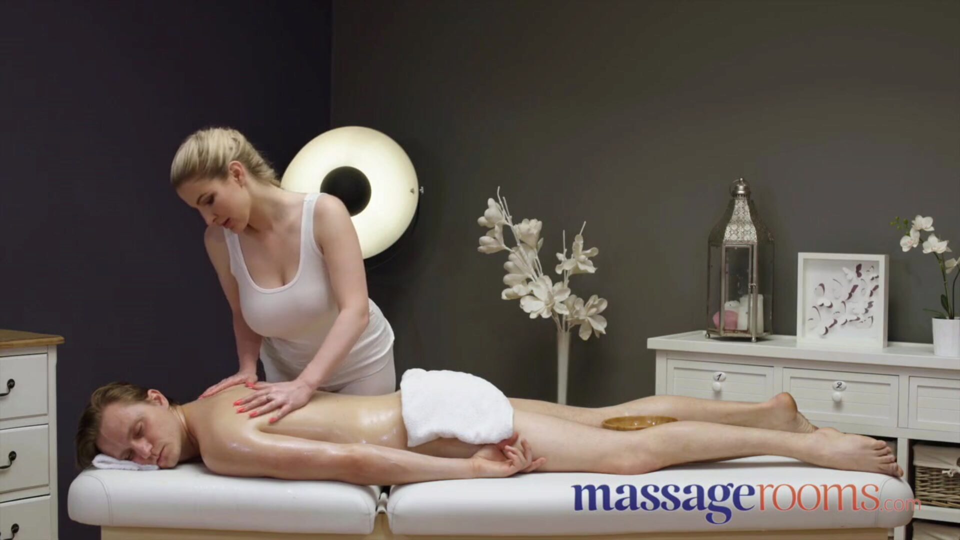 Massage Rooms Big titties British blonde Georgie Lyall titwank and internal ejaculation
